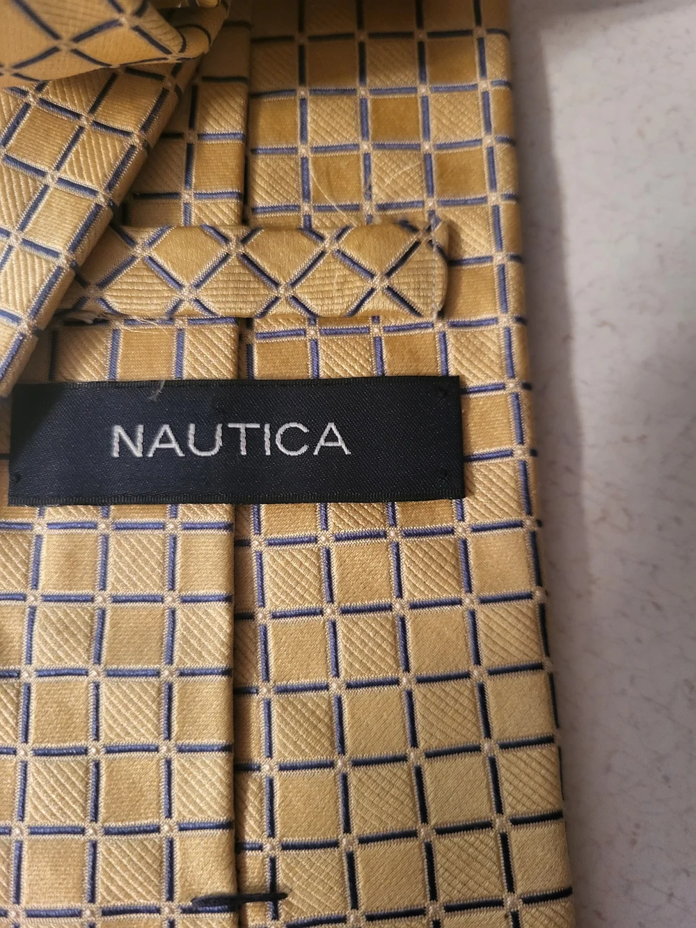 Nautica Yellow Grid Pattern Silk Tie